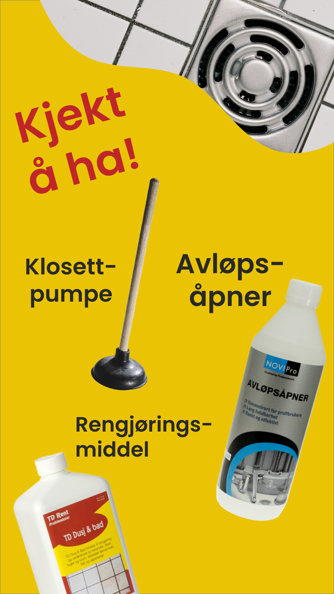 klosettpumpe, avløpsåpner, rengjøringsmiddel